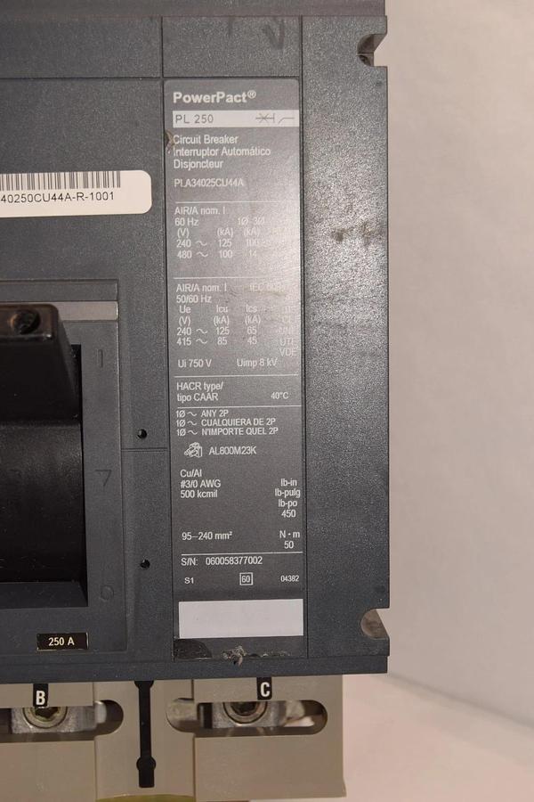 Refurbished Square D PowerPact 250A Circuit Breaker PL250 PLA34025CU44A PLA34025 250 Amp 3P