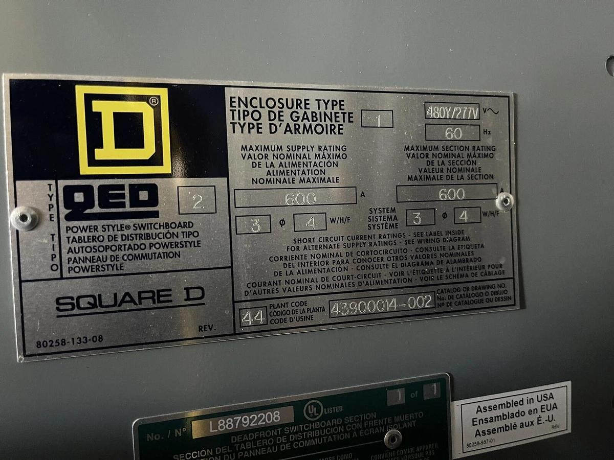Used Square D 600 Amp QED 2 Switch Gear L88792208 PowerPact PGF36060CU33AAAYP 600A