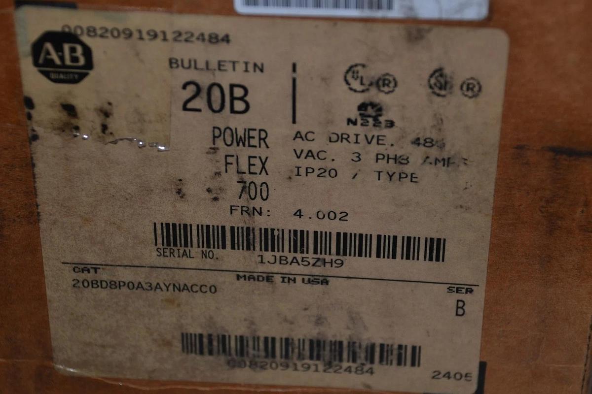 Allen-Bradley PowerFlex 700  5 HP  20BD8P0A3AYNACC0  480 VAC Drive