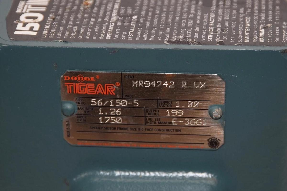 Refurbished DODGE MR94742 R VX Ratio 56/150:5 1750rpm 199 Torque Tigear Gear Reducer