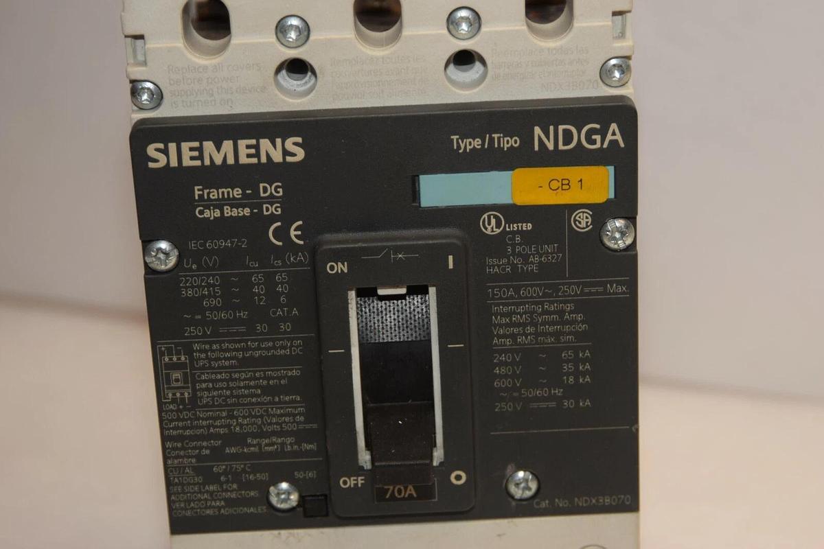 Used SIEMENS NDGA 3VL2107-1KN30-0AA0 NDX3B070 70A 70 Amp A Circuit Breaker