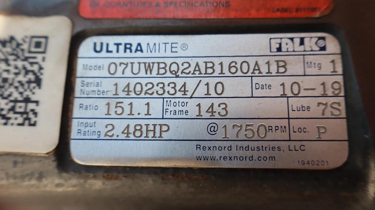 Falk Rexnord Ultra Mite Gearbox Speed Reducer 07UWBQ2AB160A1B Ratio: 151.1 New