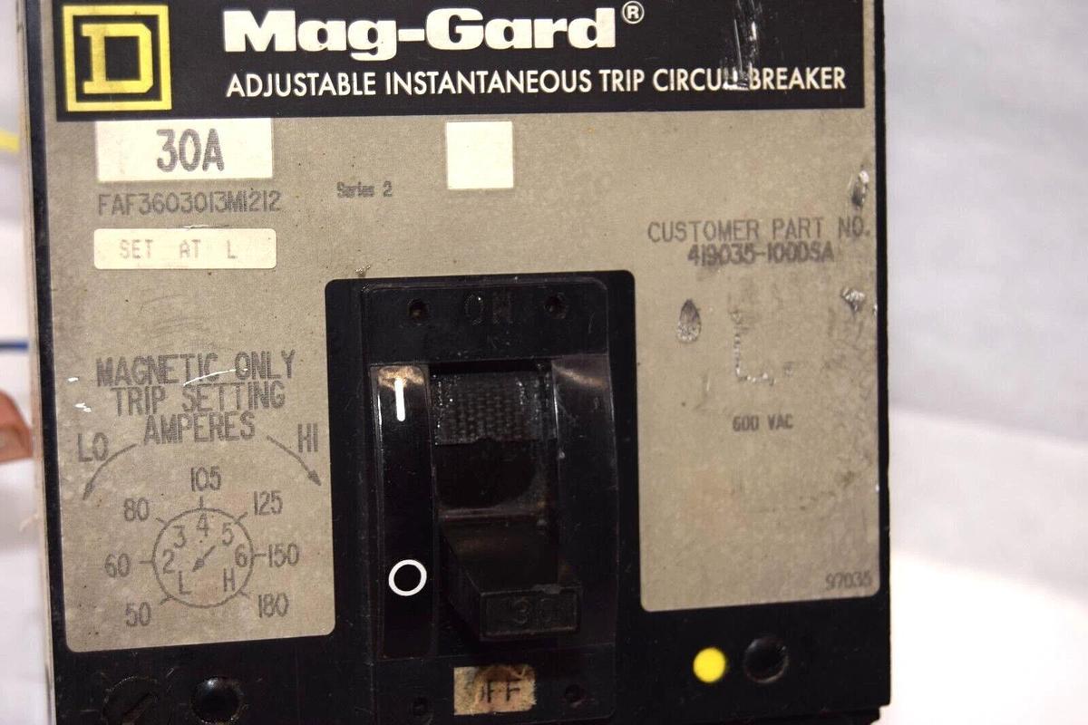 Used SQUARE D FAF3603013M1212 30A 30 Amp 3P 600Vac Circuit Breaker