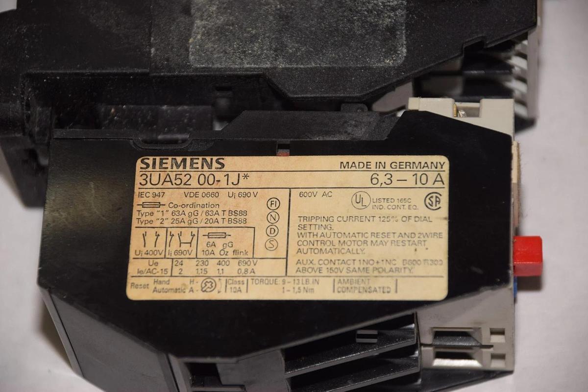 Used Siemens Starter 3TB42  3UA52 00-1J Range: 6.3-10A  220V coil