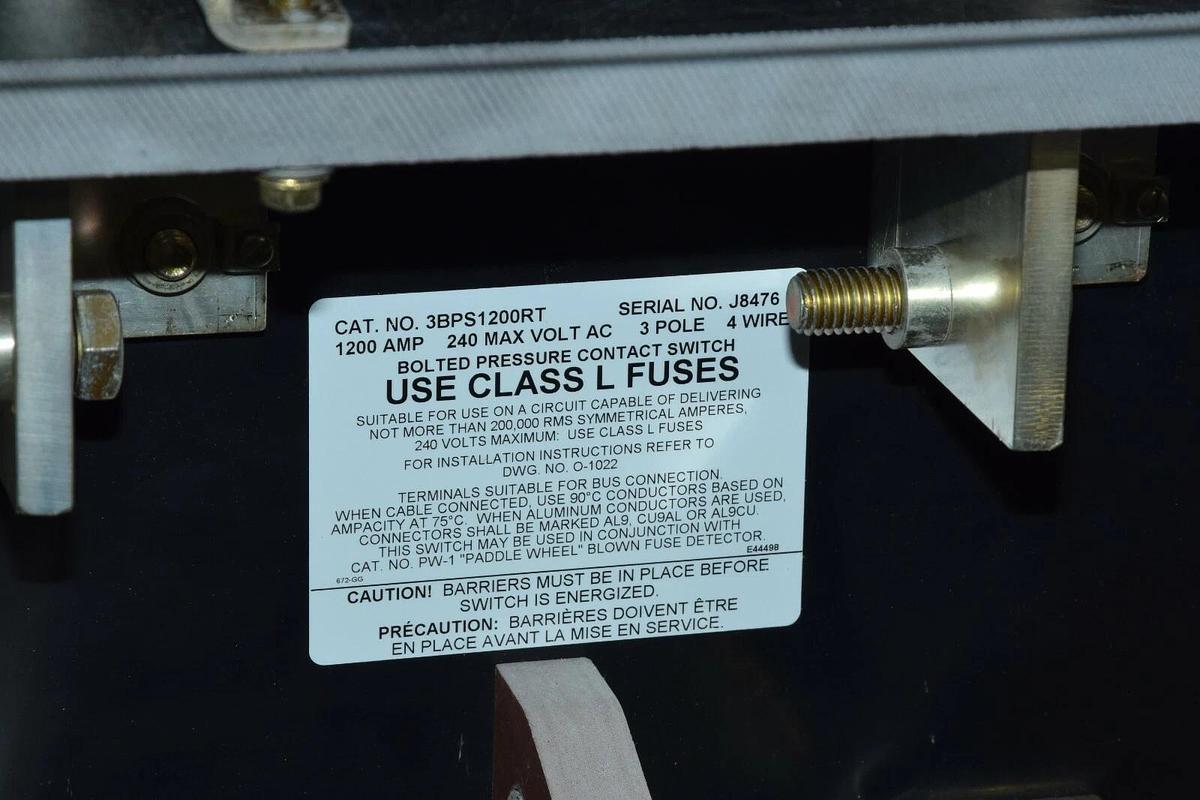 Cutler-Hammer 3BPS1200RT Bolted Pressure Contact Switch 1200A 3PH 1200 Amp Eaton