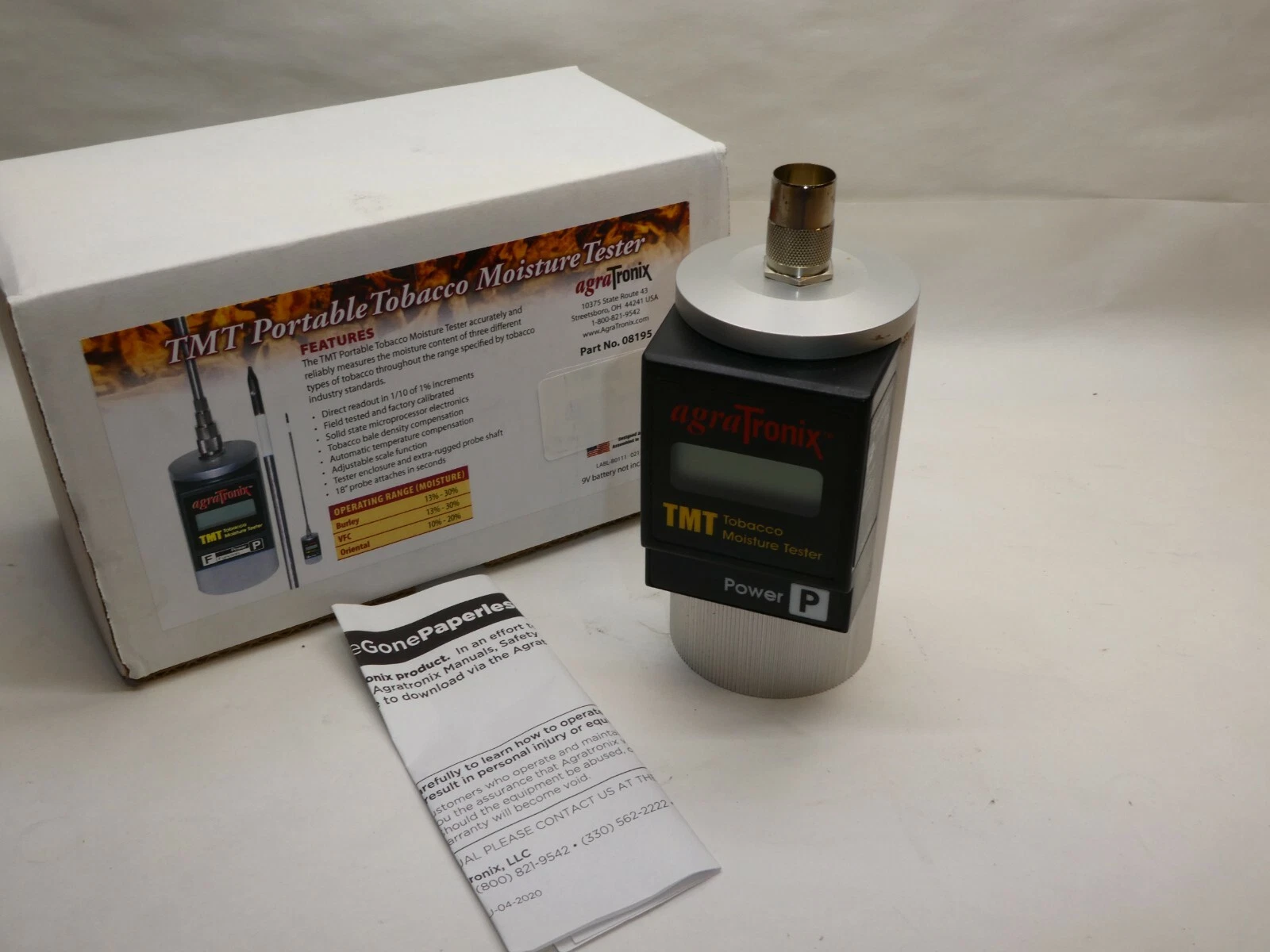 Used Agratronix TMT Portable Tobacco Moisture Tester 08195 *No Probe* NEW
