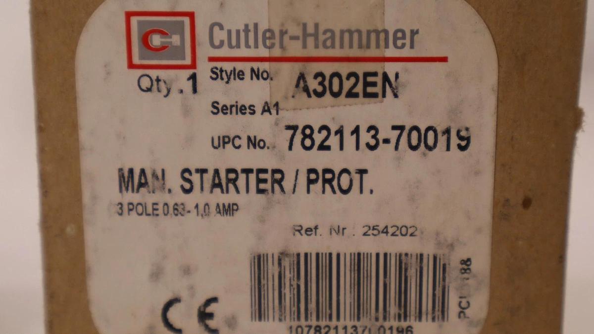 Cutler Hammer A302EN 0.63-1.0Amp Manual Start / Stop Motor Starter (New)