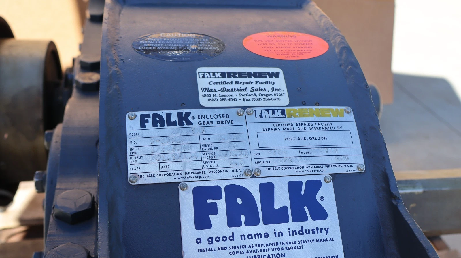 FALK Gear Drive Speed Reducer Gearbox 2070Y1S Ratio 2.237 SF 5.5/1.33 1750rpm