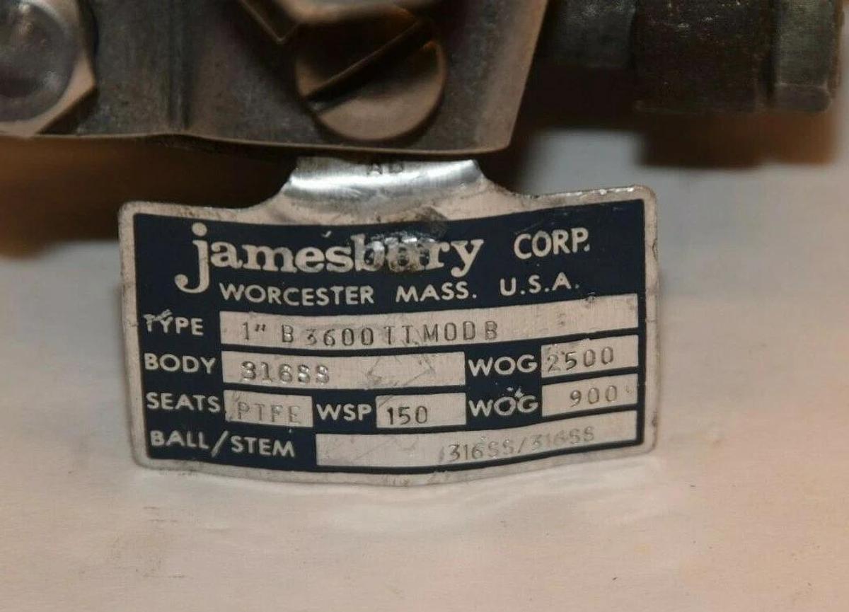 (NEW) JAMESBURY B3600TTM0DB 316SS 1" 2500WOG 125WSP PTFE Ball Valve
