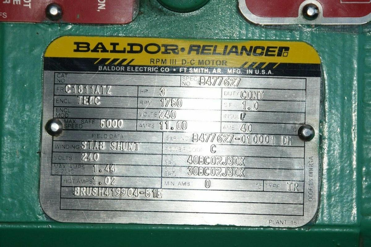 (New) Reliance Electric 3 HP DC Motor C1811ATZ  1750 RPM  240V  D-C 3HP Baldor