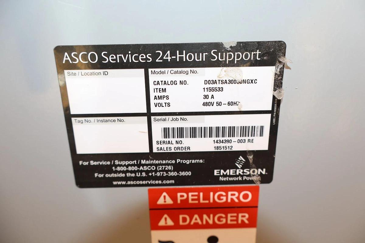 Asco Emerson Automatic Transfer Switch D03ATSA30030NGXC 30A 480v (New, take out)