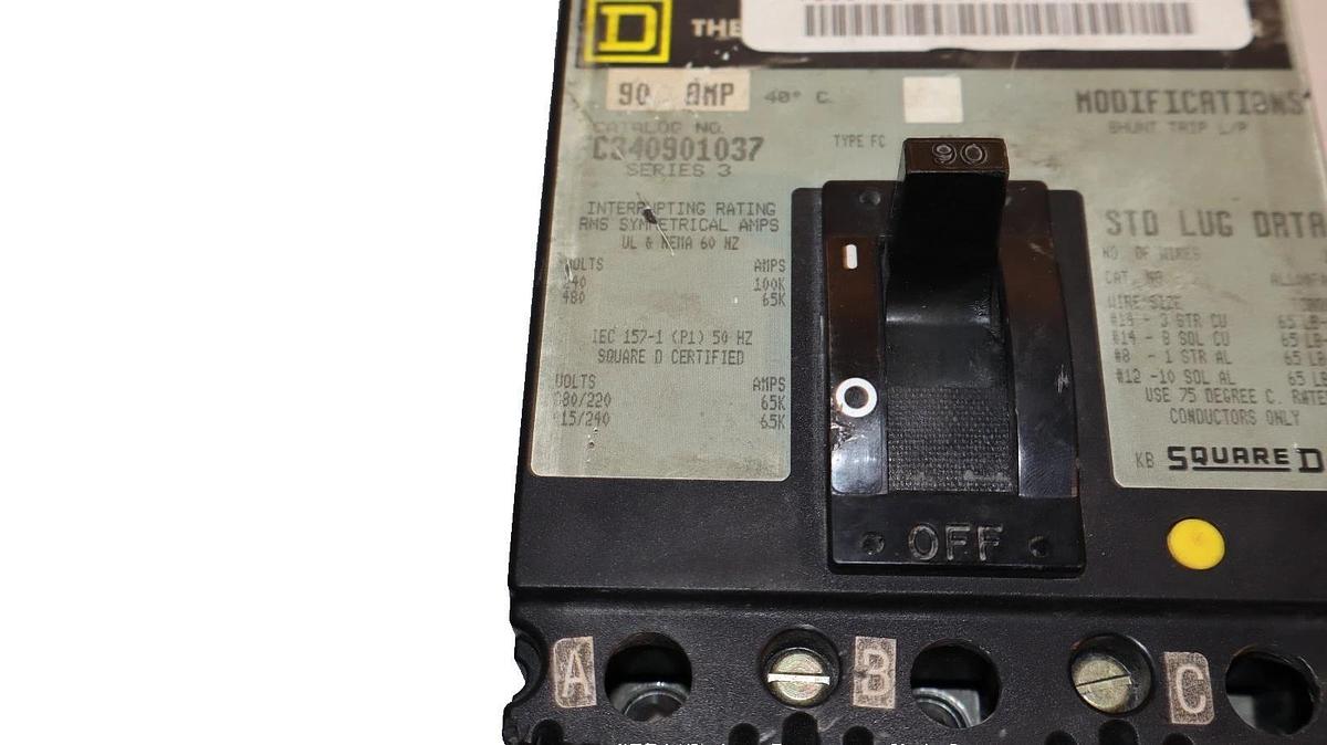 Used Square D 90A 90 Amp Circuit Breaker C340901037