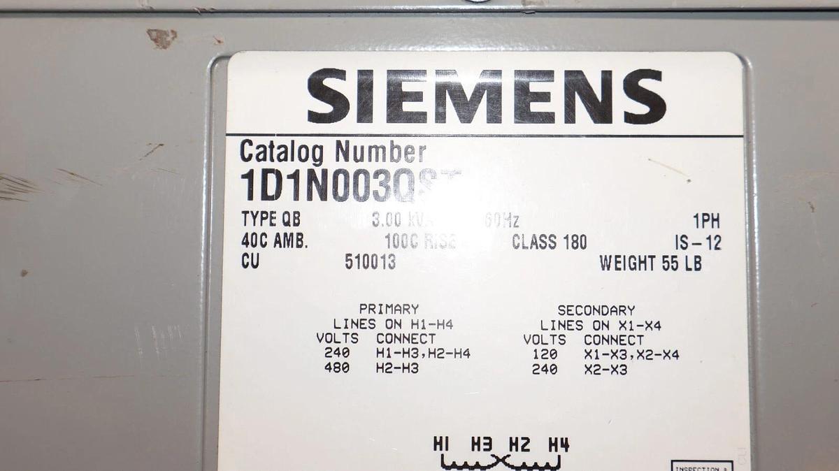 Used SIEMENS 1D1N003QST Type QB 1PH 3.00kVA 3kva 3 KVA 60Hz Processor Transformer