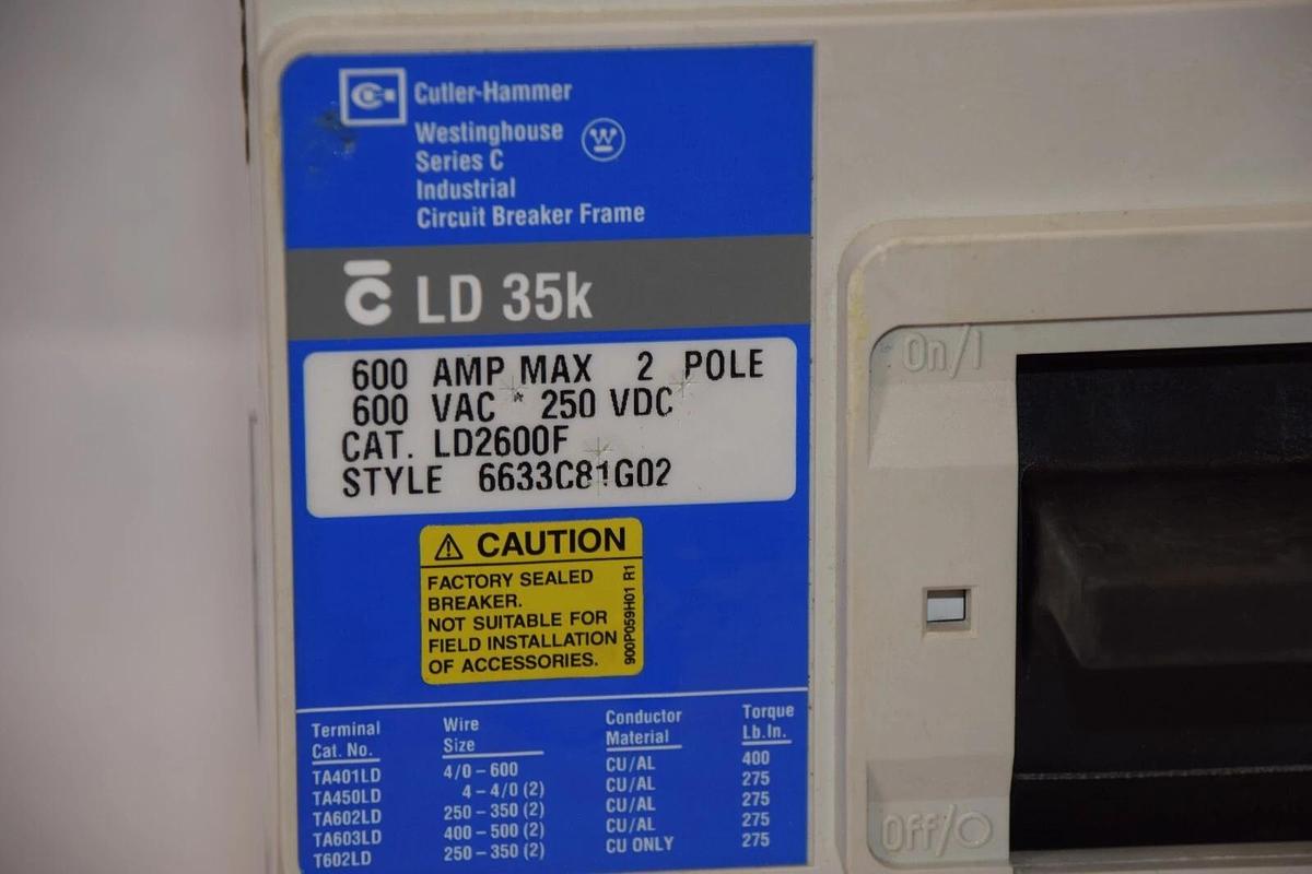 Used CUTLER HAMMER LD2600F , 6633C81G02 600A Amp 2P Circuit Breaker W/LT2600T Trip
