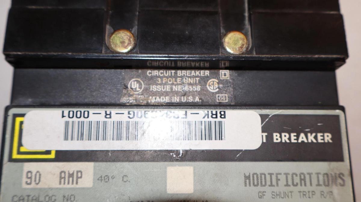 Used Square D 90A 90 Amp Circuit Breaker FC34090G Series 3 Shunt Trip 480VAC