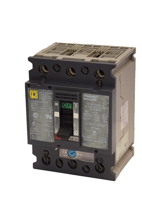 Used SQUARE D GJL36050M05 50A Amp 3P PowerPact Mag-Gard Circuit Breaker