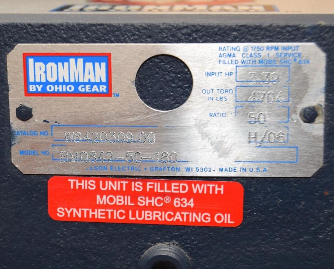 IronMan Ohio Gear Gear Box Speed Reducer W8420309.00 BMQ842-50-180 50:1 R NOS
