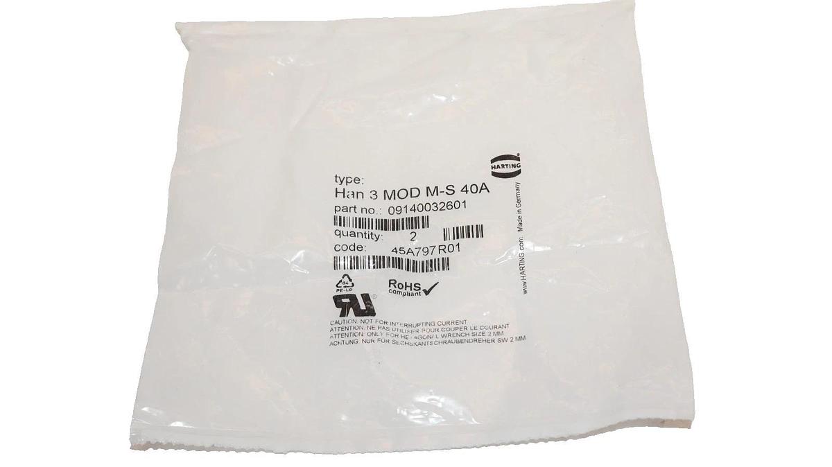 Harting Male Module Insert Han 3 MOD M-S 40A Plug 09140032601 2-Pack (New)