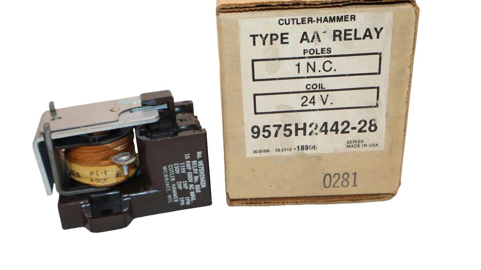 Cutler Hammer Type AA Relay 1P 24V Coil , 9575H2442-28 (New)