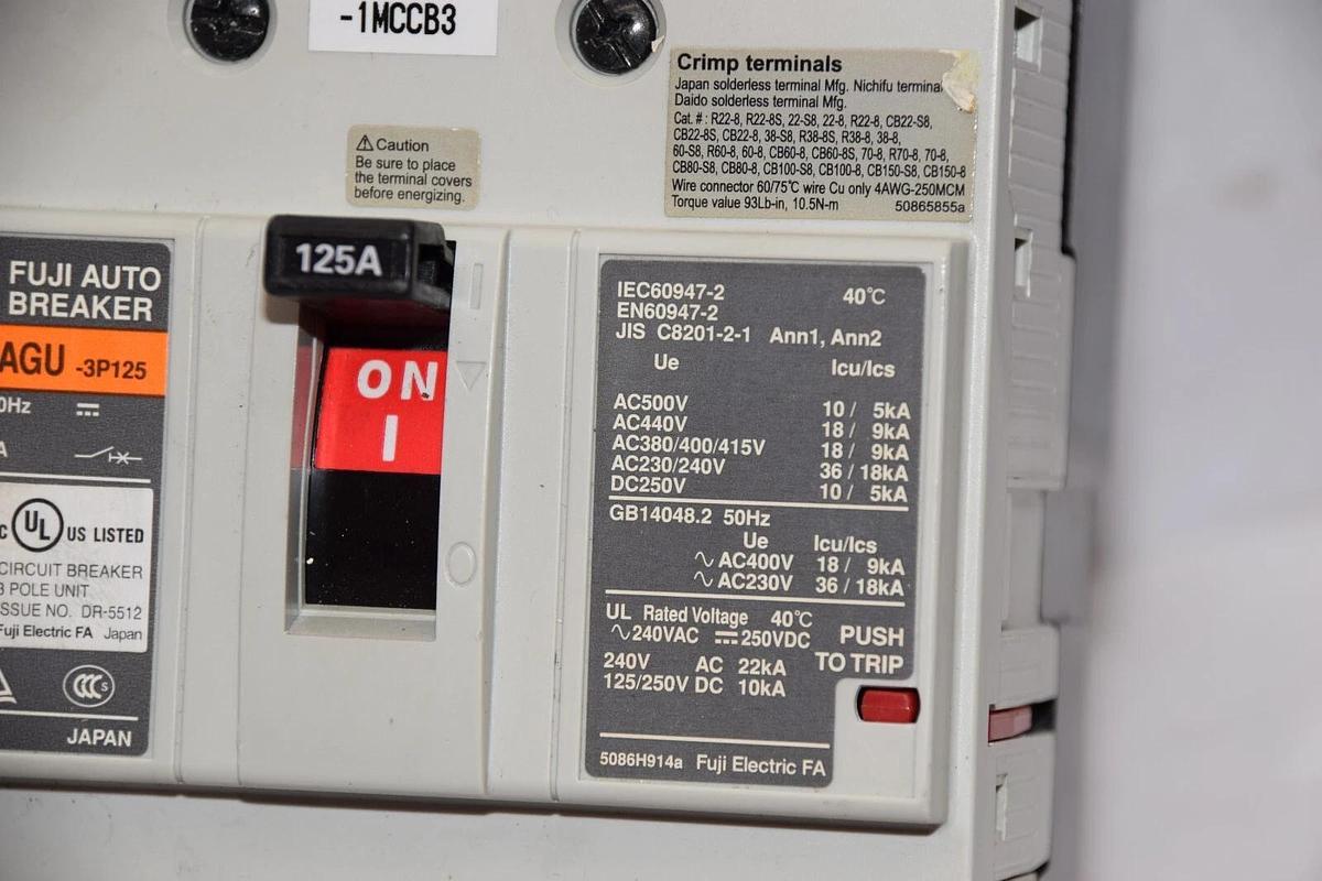 Used FUJI BW250EAGU 125A 125 Amp 3P 690Vac 50/60Hz Auto Circuit Breaker