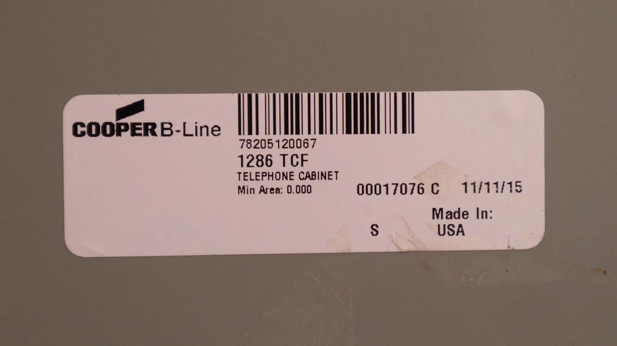 Eaton Cooper B-Line Telephone Cabinet Flush Type 1 1286TCF 1286 TCF 12x8x6 (NOS)