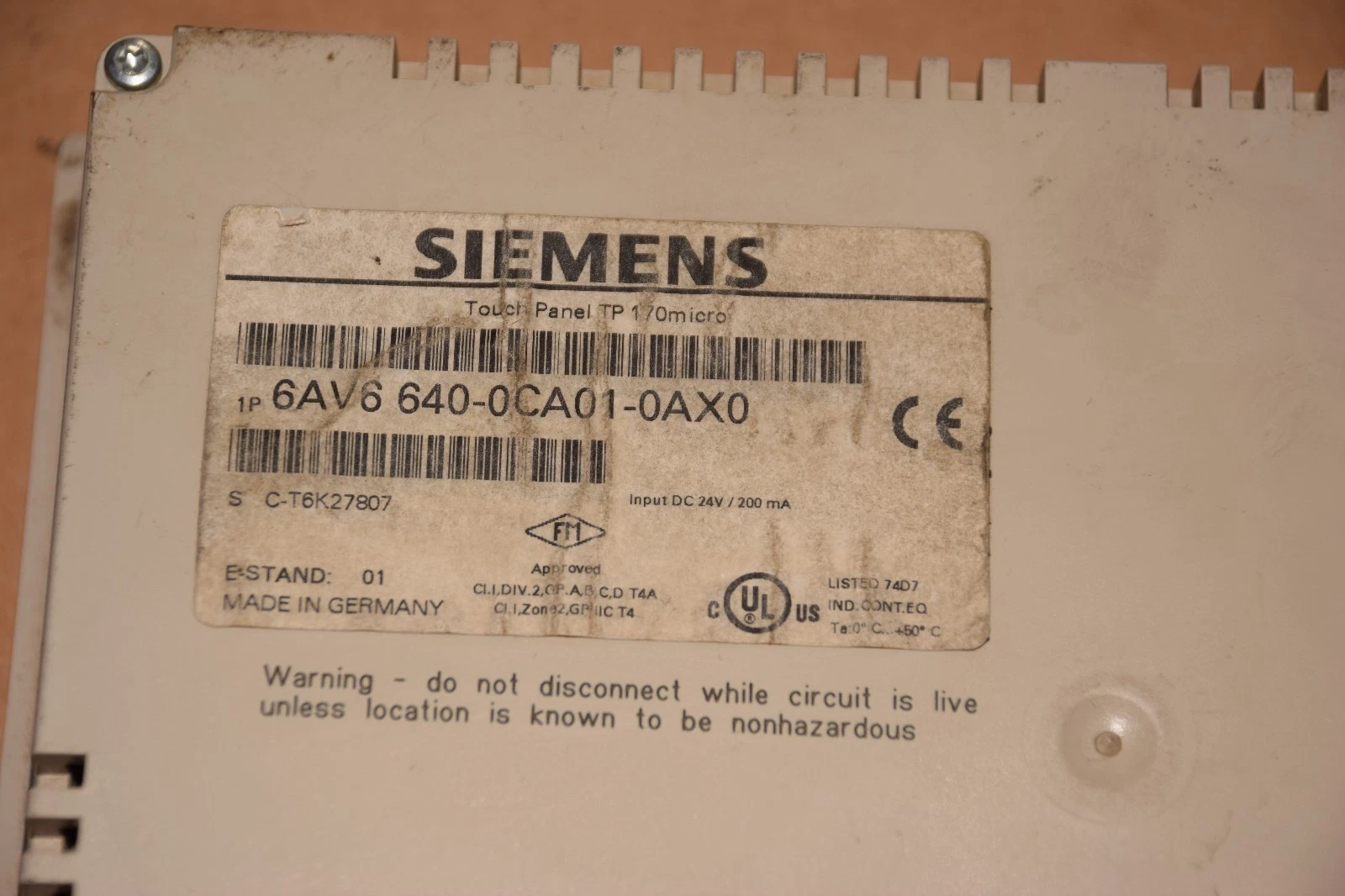 Used Siemens 6AV6640-0CA01-0AX0 TP 170micro 6AV6 640-0CA01-0AX0 E-Stand : 01
