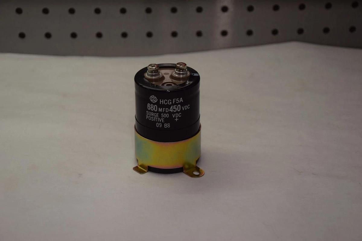 Used HCG CAPACITOR HCG F5A HCGF5A 680 MFD 450 VDC SURGE 500 VDC - USED