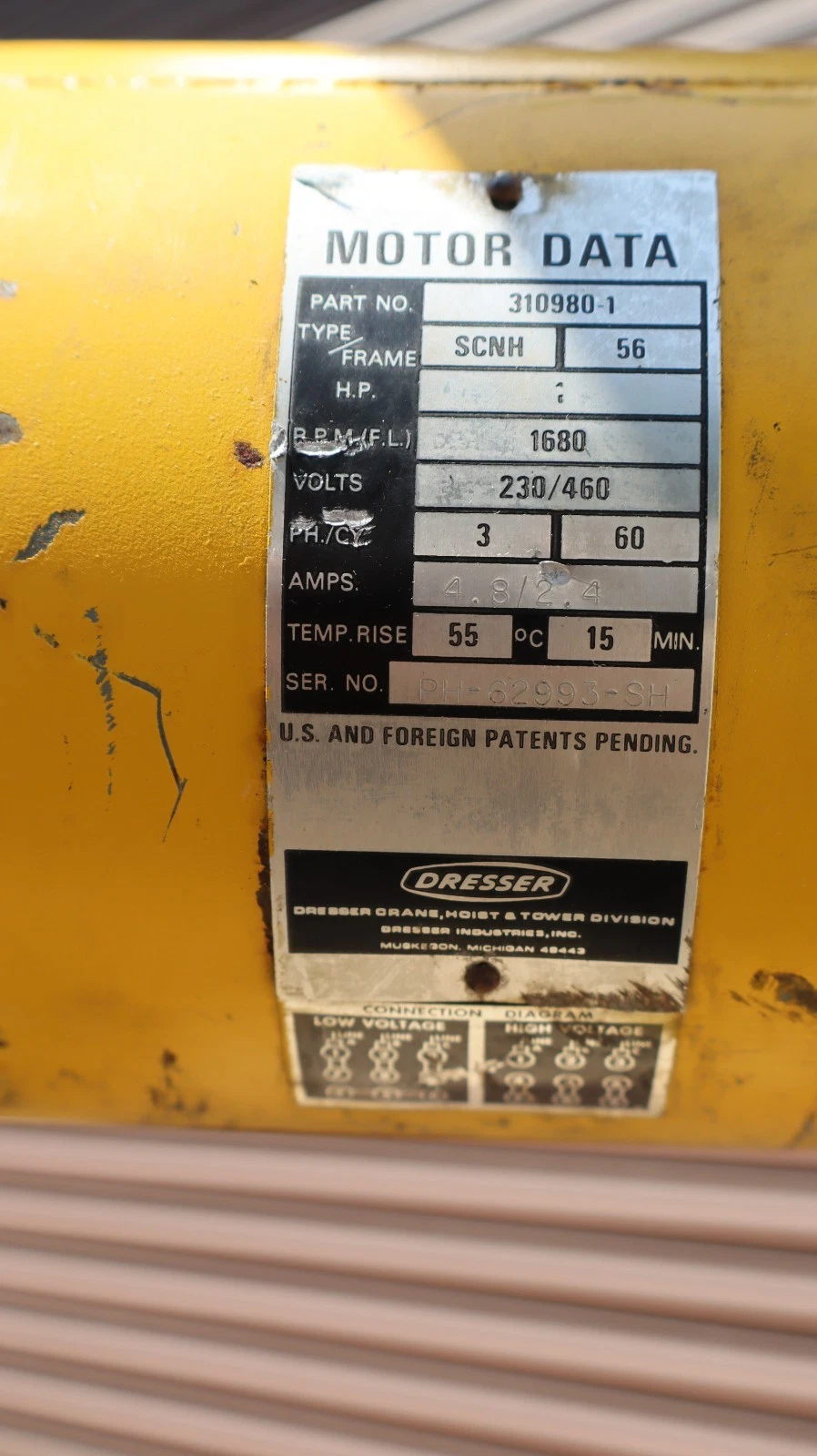 Used Budgit Chain Hoist 1 Ton 2000lb K-356-2 309826-87A  10" Chain Drop 230/460v 3ph