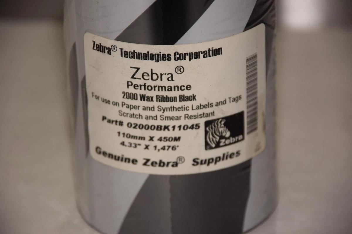 ZEBRA TECHNOLOGIES 02000BK11045 110mm x 450m 2000 WAX RIBBON BLACK NEW