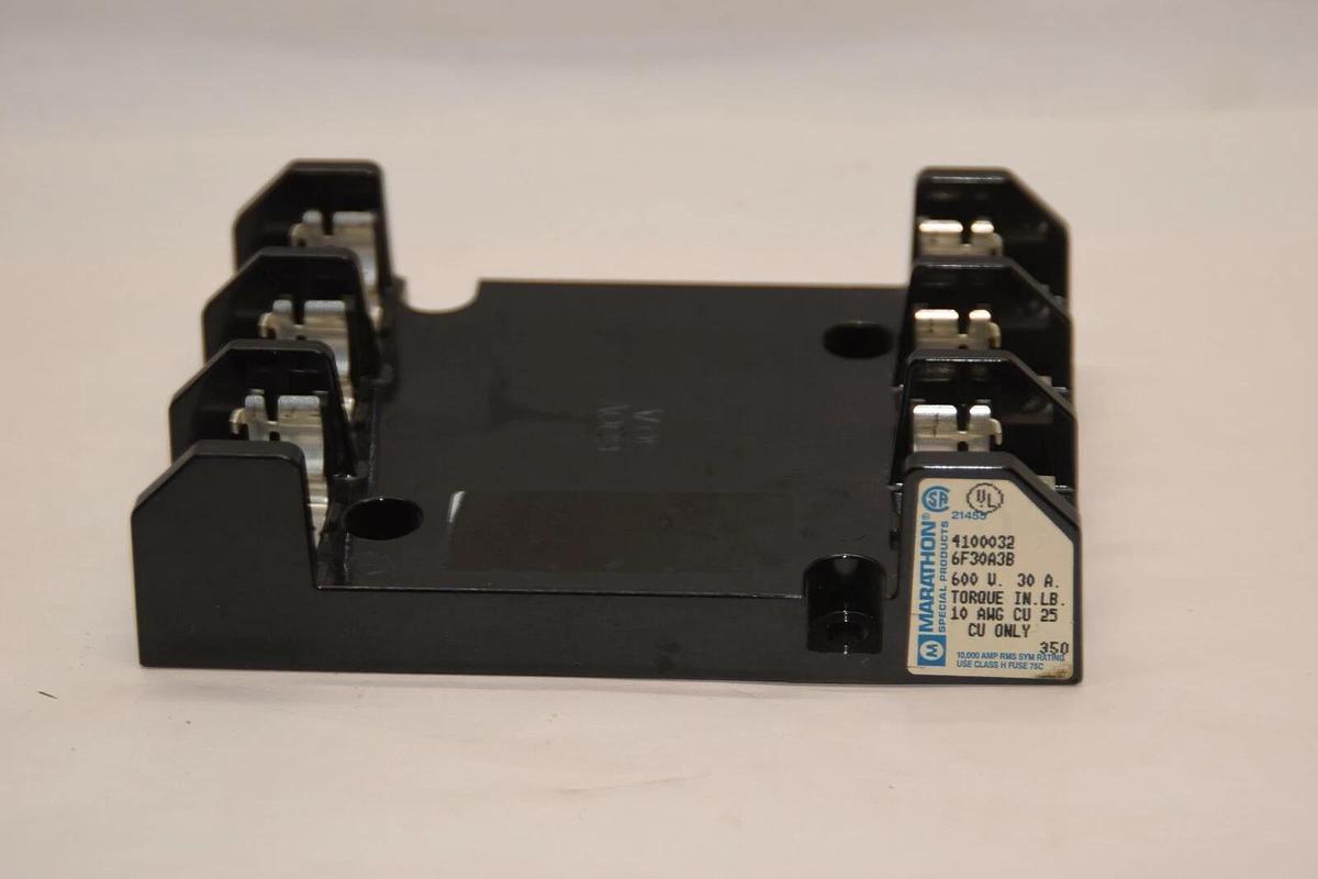 (NEW) MARATHON 4100032 6F30A3B 600V 30A 30 Amp Fuse Holder