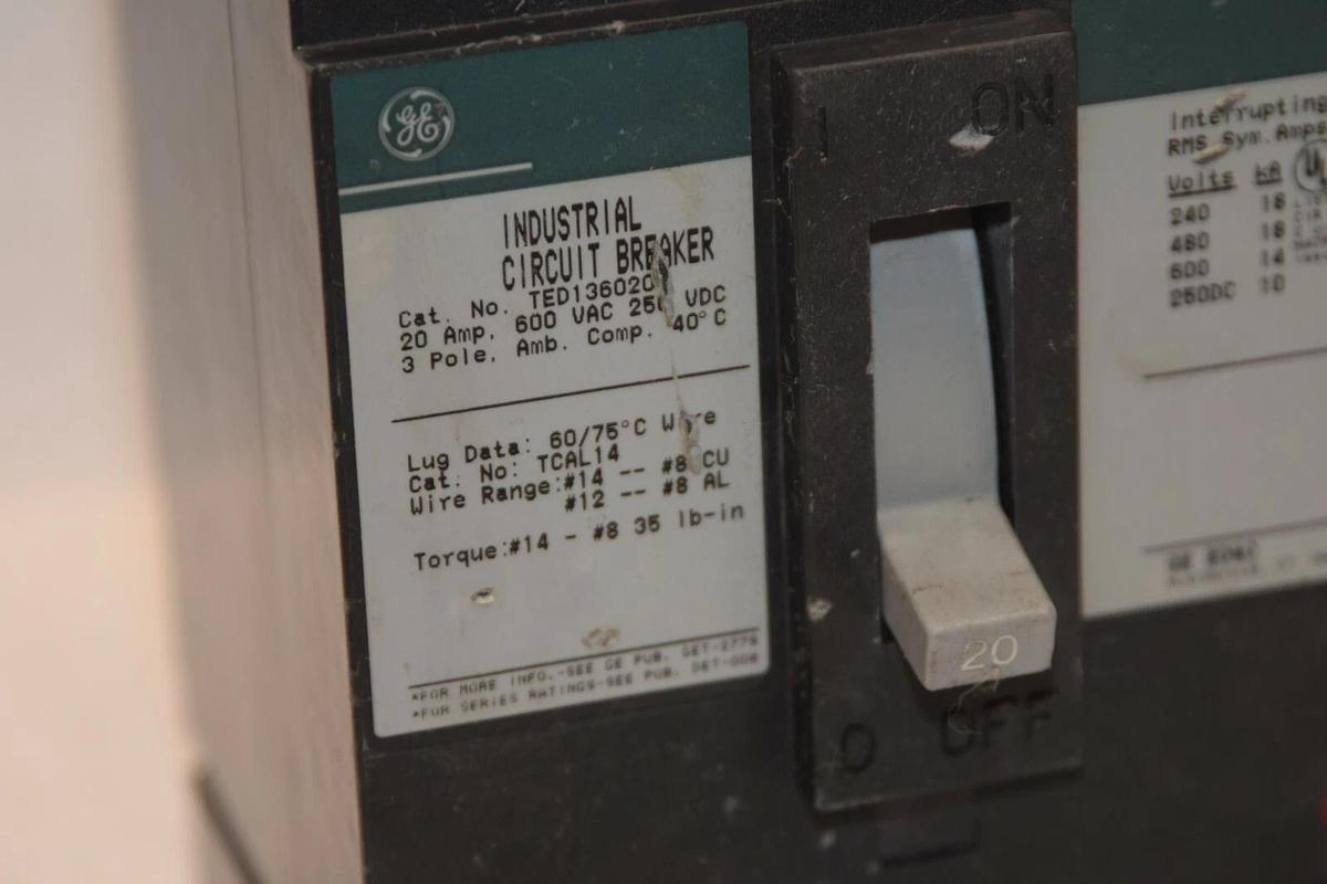 Refurbished GE GENERAL ELECTRIC TED136020 20A 20 Amp A 600Vac Circuit Breaker