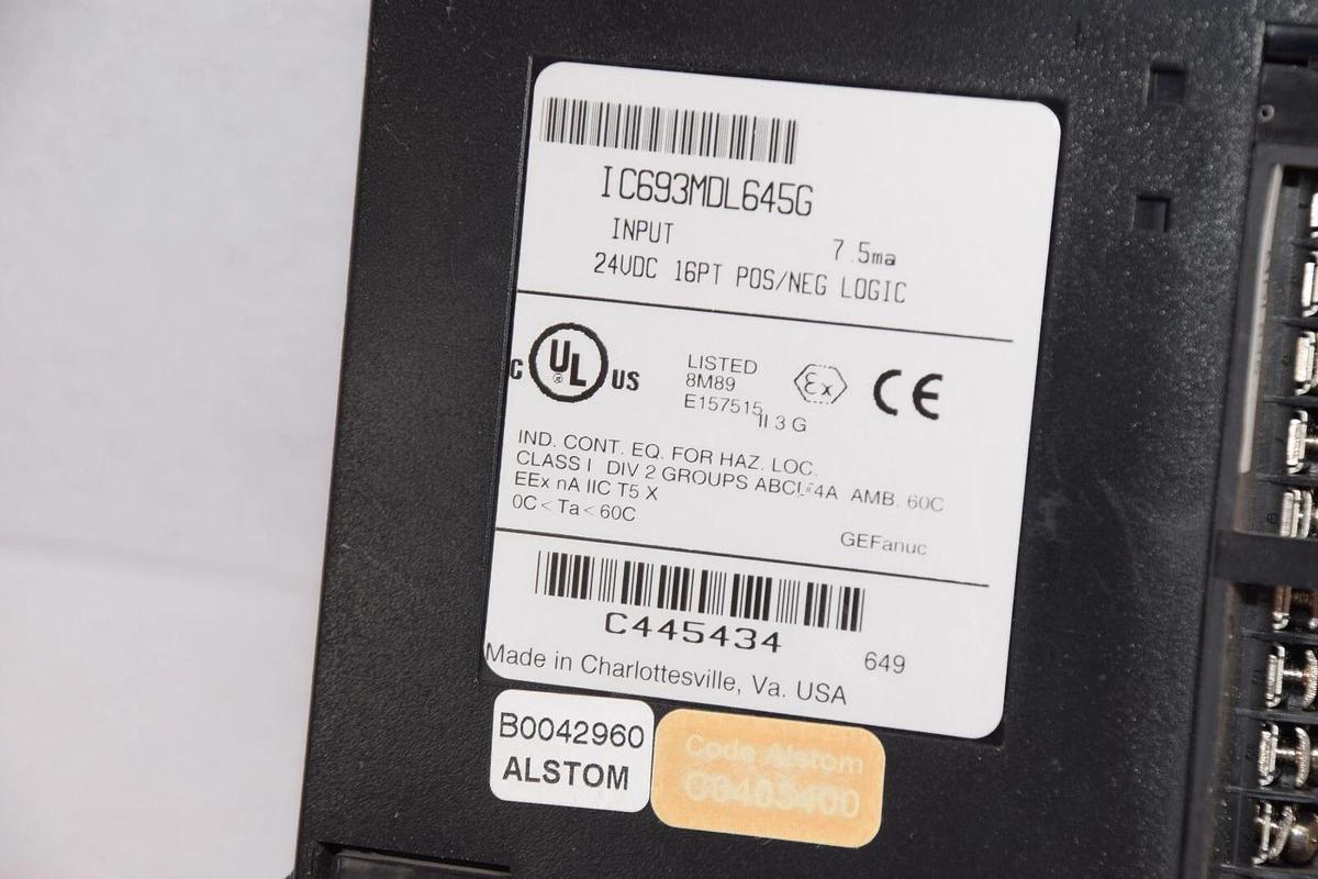 Used GE FANUC  Input Module IC693MDL645G 7.5ma 24Vdc 16pt Pos/Neg Logic Input Module