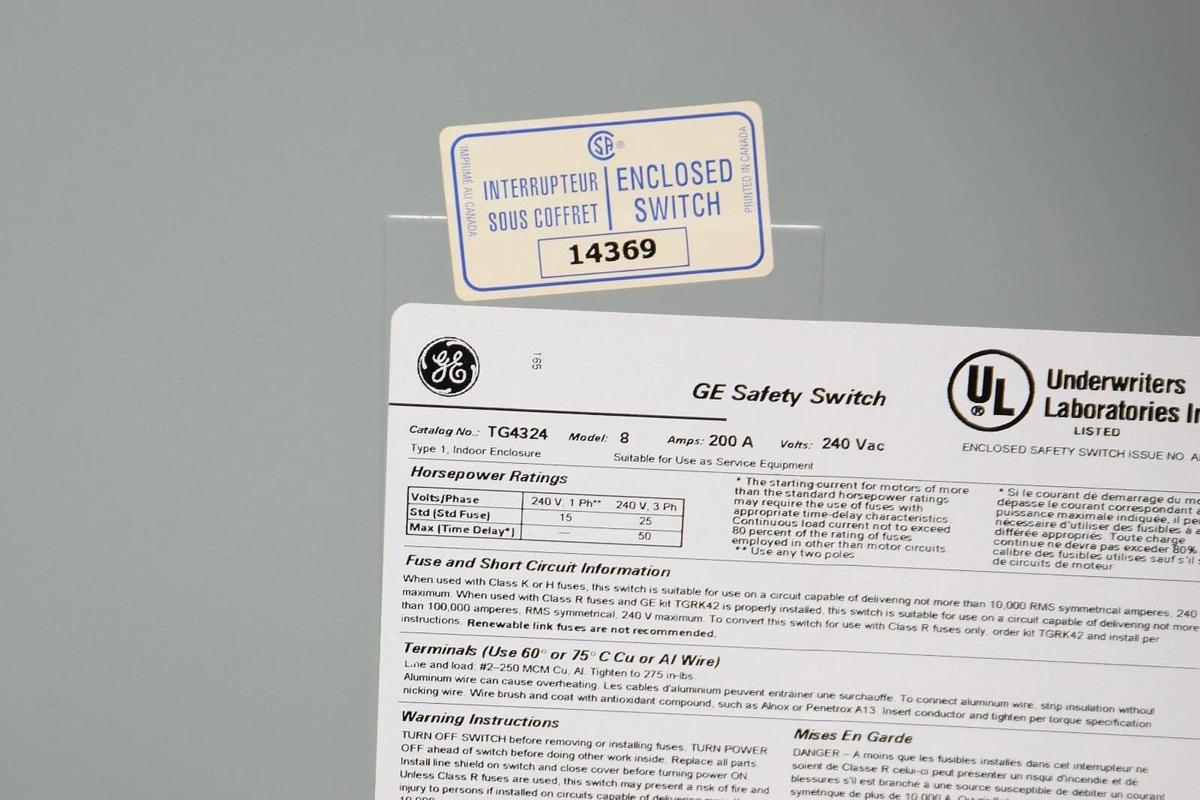 (NEW) GE GENERAL ELECTRIC TG4324 200A 200 Amp 3P 4W Spec-Setter Safety Switch 783164008708