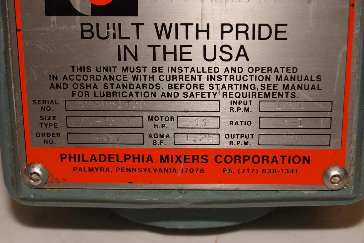Philadelphia Portable Mixer Tank Agitator PG-13 1/3hp 350rpm 3ph Lightnin NOS