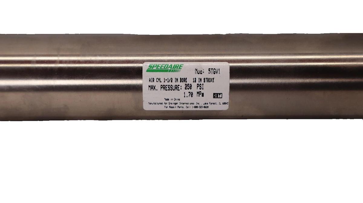 (NEW) SPEEDAIRE 5TGV1 1-1/2" Bore  250psi 1.70MPa 12" Stroke Pneumatic Cylinder