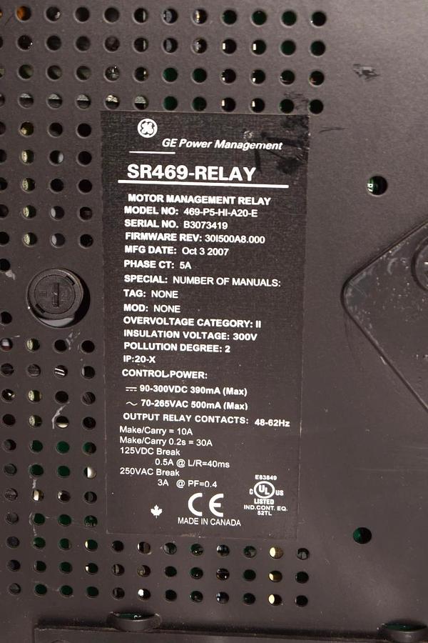 Used GE General Electric 469 Motor Management Relay SR469-Relay , 469-P5-HI-A20-E