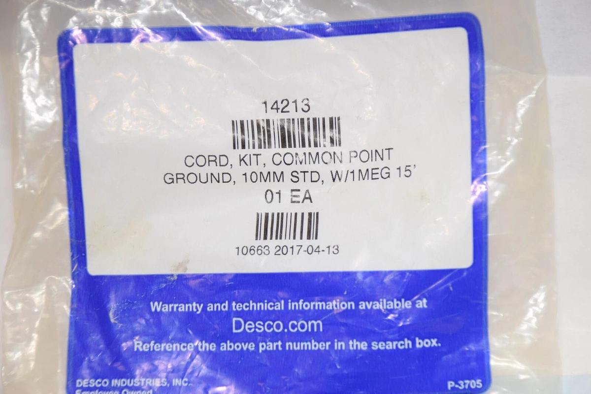 (NEW) DESCO 14213 Common Point Ground Cord Kit 10mm std w 1meg 15'