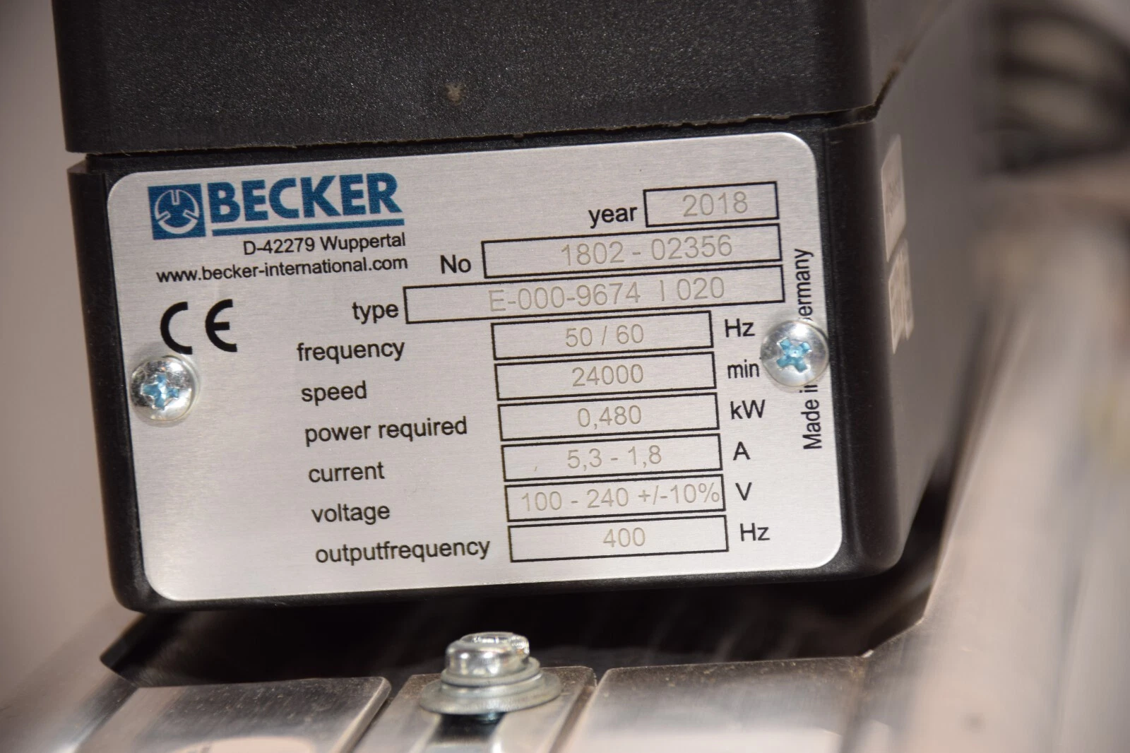 Used BECKER Double Stage Vacuum Pump VASF1.50/1-0000.01 0,4kW 1802-02356 100-240v