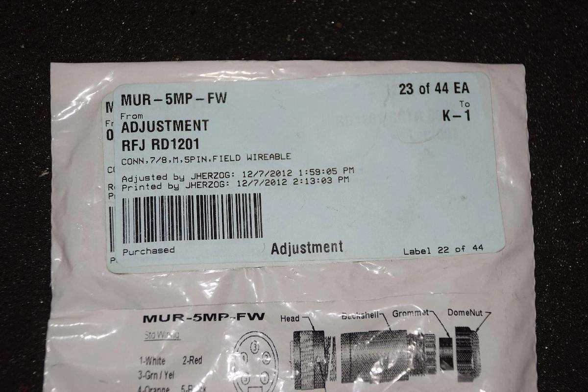 MENCOM MUR-5MP-FW MUR5MPFW 7/8" 5 PIN MALE CONNECTOR NEW