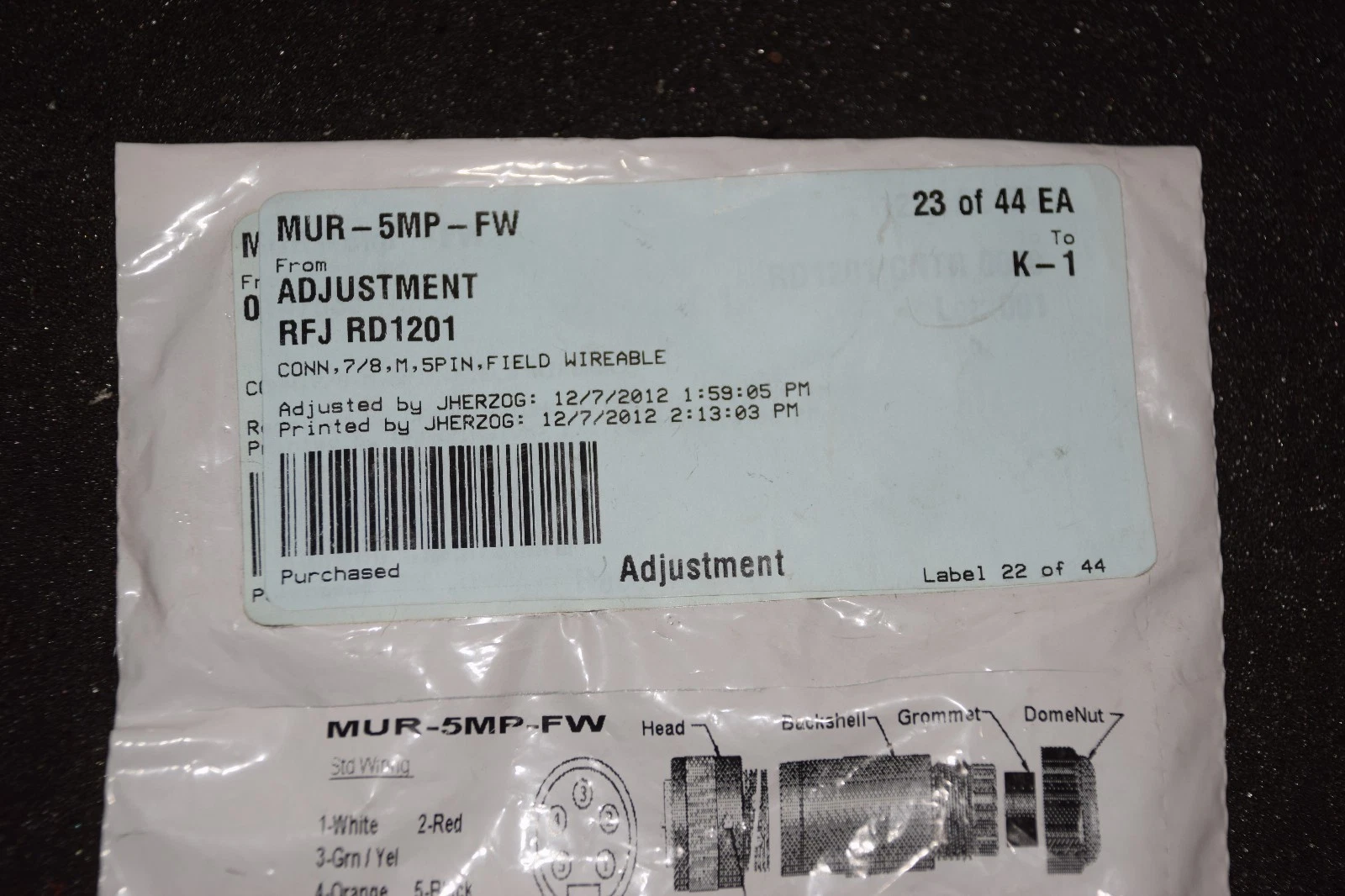 MENCOM MUR-5MP-FW MUR5MPFW 7/8" 5 PIN MALE CONNECTOR NEW