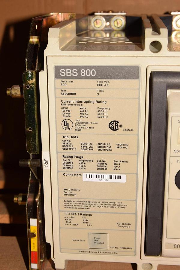 Used SIEMENS SBS0808 SBS 800 CIRCUIT BREAKER 800A 3P 600V 800A  SBSB800 SBS0808DV