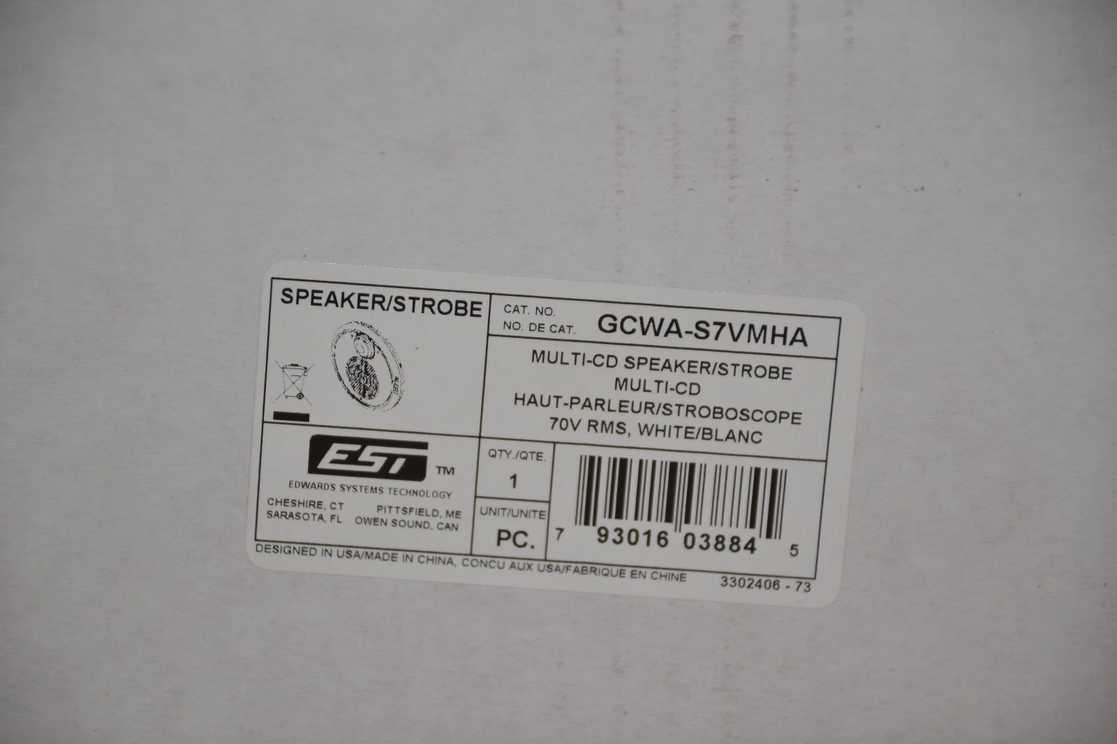 GE EST GCWA-S7VMHA Multi-CD Speaker Strobe 70V RMS WHITE