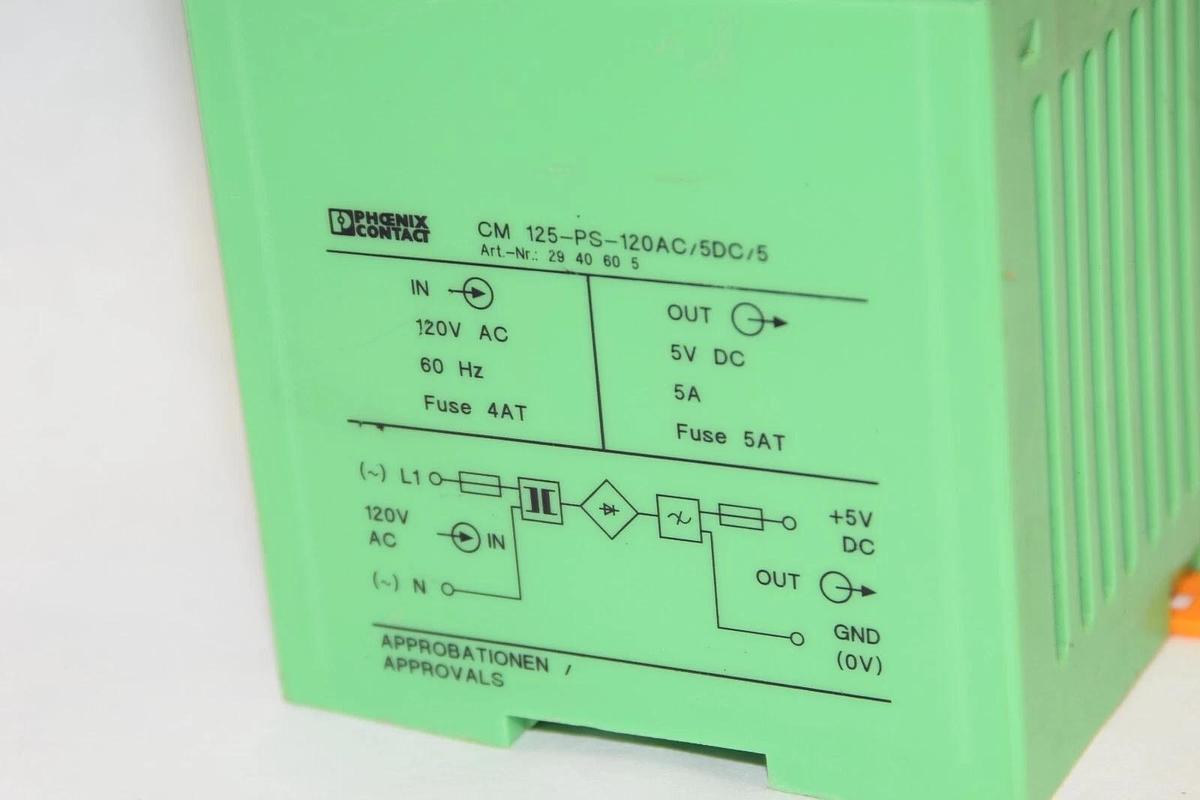 Used PHOENIX CONTACT CM 125-PS-120AC/5DC/5 120Vac 5Vdc 60Hz 5A Power Supply