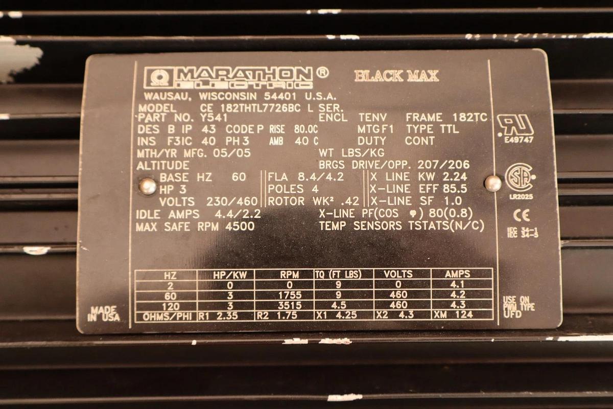 Marathon Motor CE 182THTL7726BC L CE182THTL7726BCL Y541 230/460v 3ph 4p (NOS)