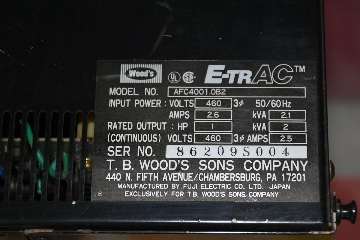 Used T.B. WOODS E-TRAC DRIVE AFC4001.OB2 AFC4001 OB2 AFC4001OB2 1hp 2kva 460v 3ph