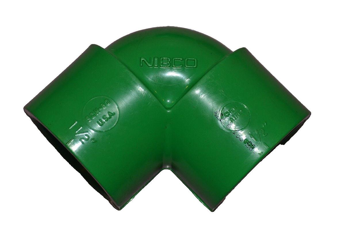 Nibco CHEM-AIRE 1-1/2" 90 DEG  SCH-80 PVC GREEN FITTING FITTINGS 1.5" 1 1/2"