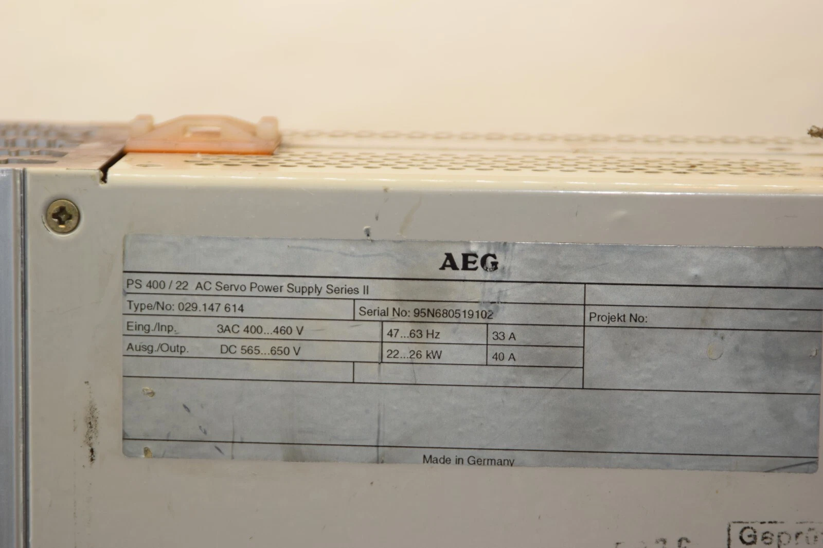 Used AEG PS400/22/029.147 614 Servo Power Supply PS 400/22 029.147 614