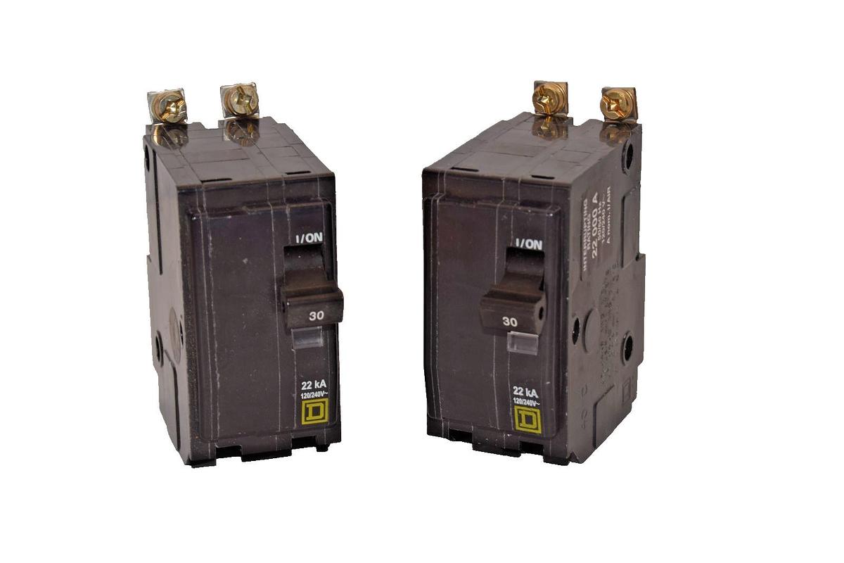 Used Square D QOB230VH 30A 30 A Amp 2P 22kA 120/240V Circuit Breaker (Lot of 2)