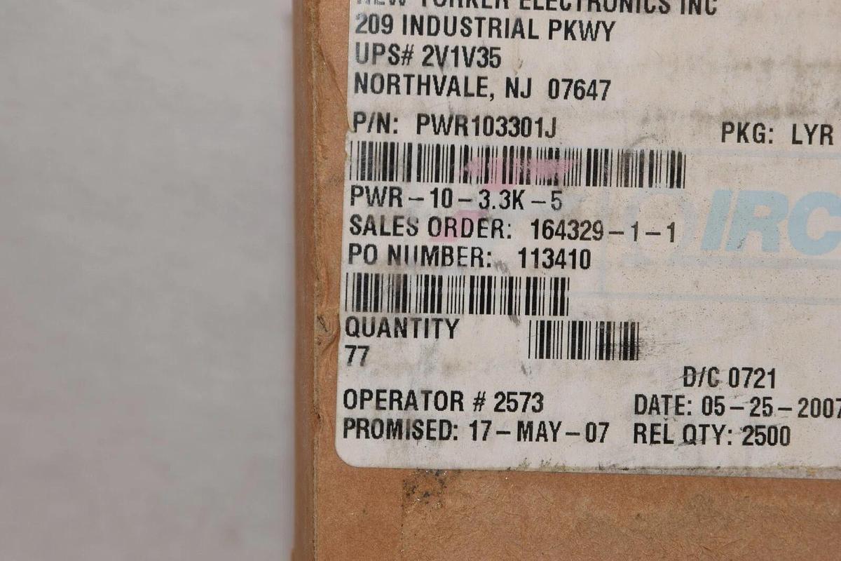 (NEW - BOX 77) NEW YORKER ELECTRONICS PWR103301J 3.3K 5% PWR10 Power Resistor
