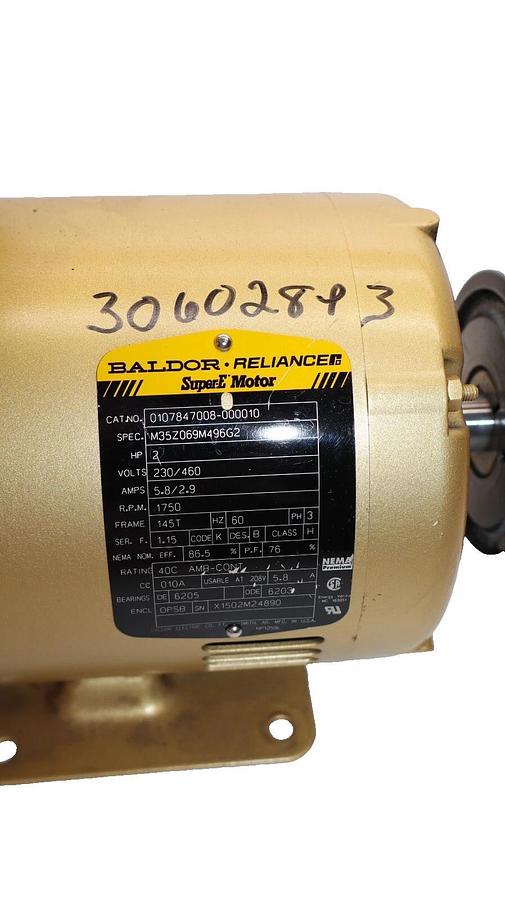 Used BALDOR / RELIANCE M35Z069M496G2 , 2HP , 3ph , 230/460V , 1750rpm Super E Motor